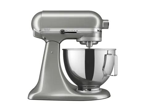 KitchenAid tilt-head stand mixer in Contour Silver with a stainless bowl