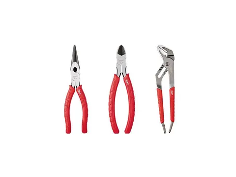 Milwaukee long-nose, diagonal and straight-jaw pliers with red grips