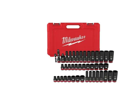 Milwaukee SHOCKWAVE 43-piece impact socket set in a red case